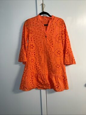 Amazon Orange Eyelet Long Sleeve Tunic Dress